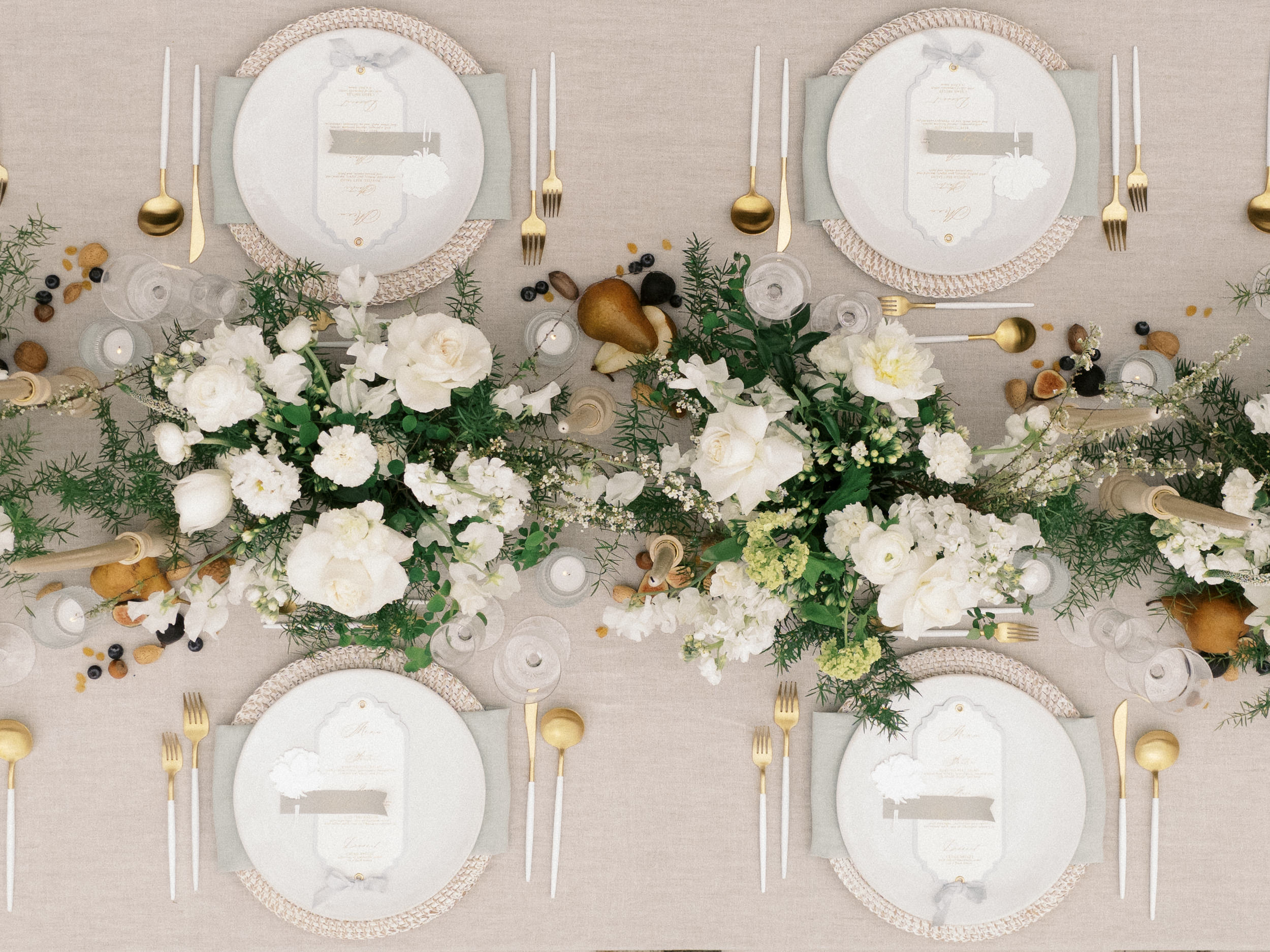 aerial view of tablescape flowers by a kelowna wedding florist