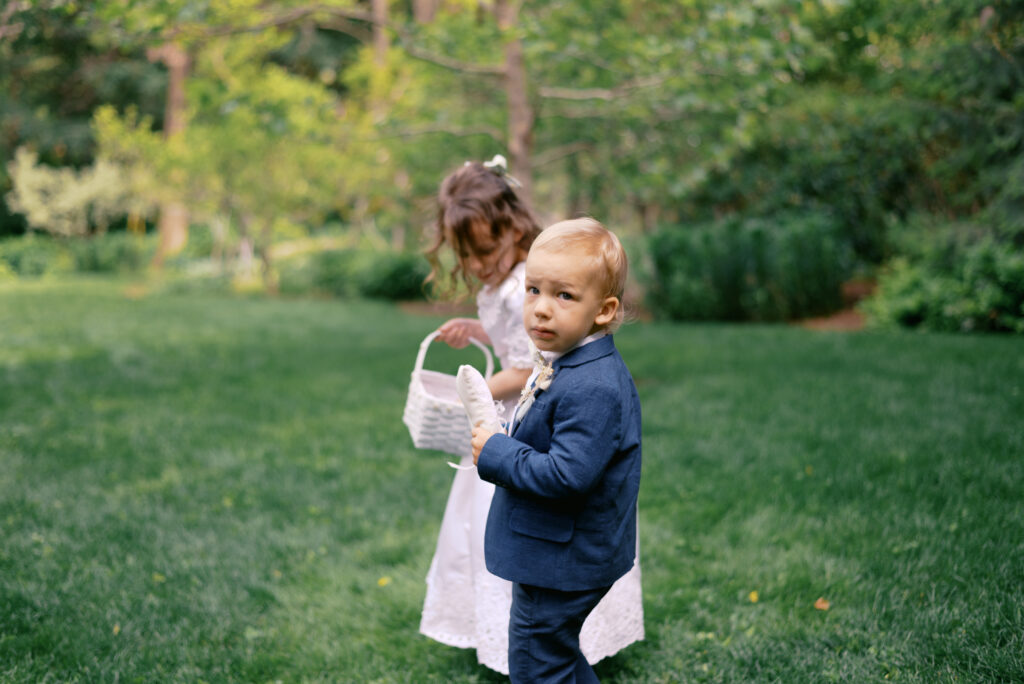 cute ring bearer and flower girl at a linden gardens wedding