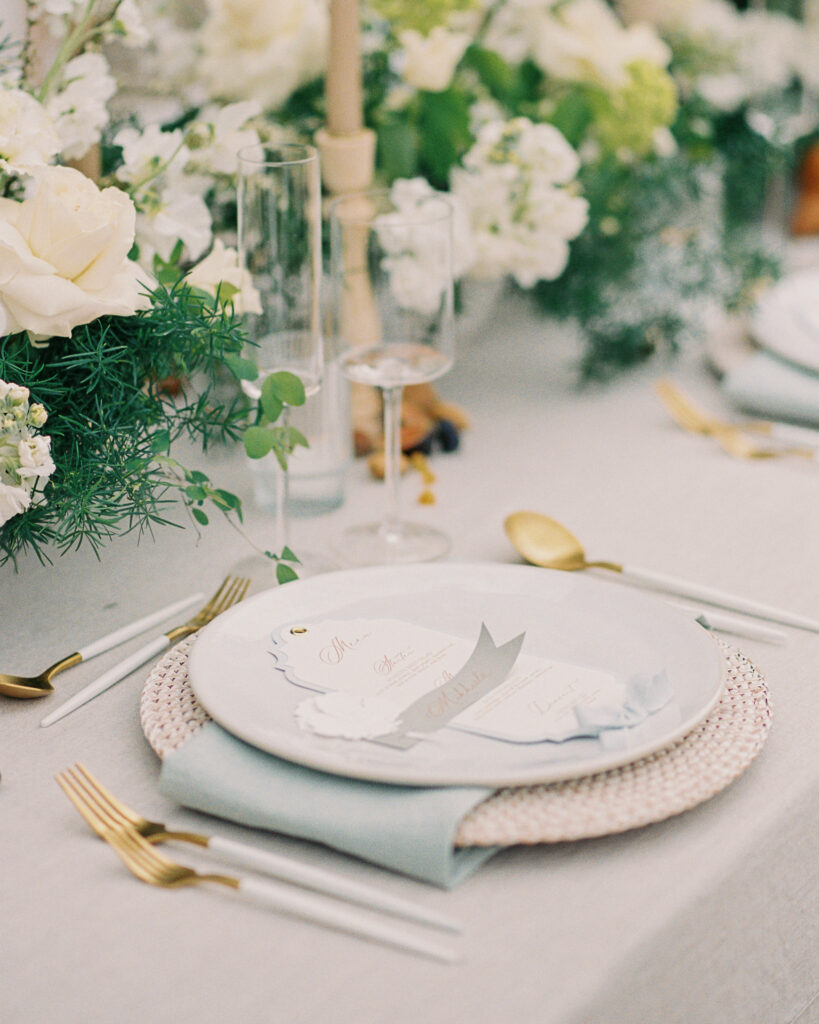 table setting at a chateau okanagan wedding welcome dinner